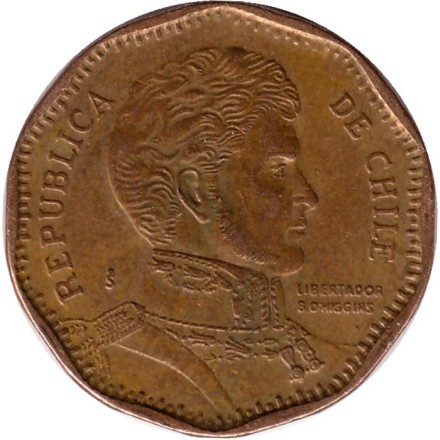 Монета 50 песо. 2011 год, Чили. Бернардо О’Хиггинс.