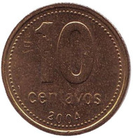 Монета 10 сентаво. 2004 год, Аргентина. Монета 10 сентаво. 2004 год, Аргентина.