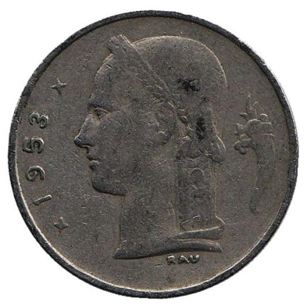 Монета 1 франк. 1953 год, Бельгия. (Belgie) Монета 1 франк. 1953 год, Бельгия. (Belgie)