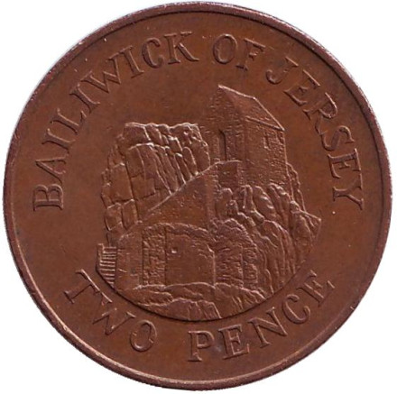 Монета 2 пенса. 1990 год, Джерси. Музей в городе Сент-Хелиер.