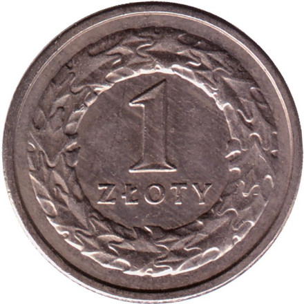 Монета 1 злотый. 1990 год, Польша. (Новый тип).