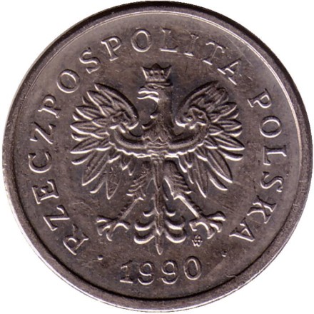 Монета 1 злотый. 1990 год, Польша. (Новый тип). Монета 1 злотый. 1990 год, Польша. (Новый тип).