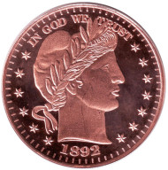 Четверть доллара 1892 год. Монетовидный жетон. Унция меди. США. Четверть доллара 1892 год. Монетовидный жетон. Унция меди. США.