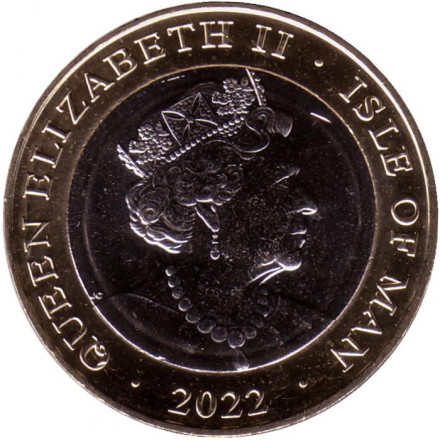 Монета 2 фунта. 2022 год, Остров Мэн. Мотогонки "Tourist Trophy". Мотоциклист.