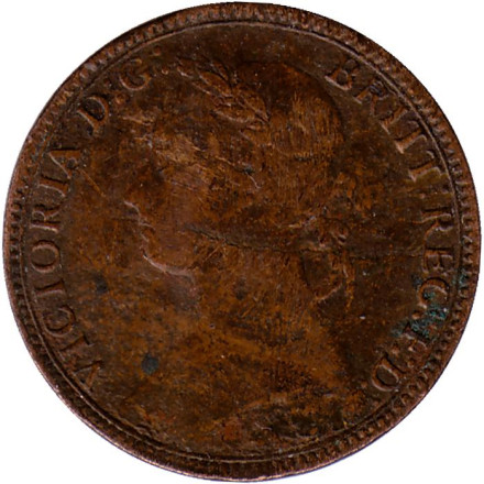 Монета 1 фартинг. 1881 год, Великобритания. (без отметки монетного двора). Монета 1 фартинг. 1881 год, Великобритания. (без отметки монетного двора).