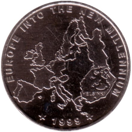 Жетон годового набора монет Финляндии 1999 года. Председательство Финляндии в ЕС.
