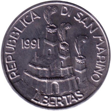 Монета 10 лир. 1991 год, Сан-Марино. Строительство крепостей. Монета 10 лир. 1991 год, Сан-Марино. Строительство крепостей.