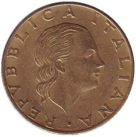 Монета 200 лир. 1991 год, Италия. Монета 200 лир. 1991 год, Италия.