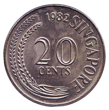Монета 20 центов. 1982 год. Сингапур. Рыба-меч. Монета 20 центов. 1982 год. Сингапур. Рыба-меч.