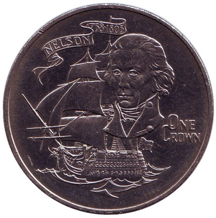 Монета 1 крона. 1980 год, Гибралтар. 175 лет со дня смерти Горацио Нельсона.