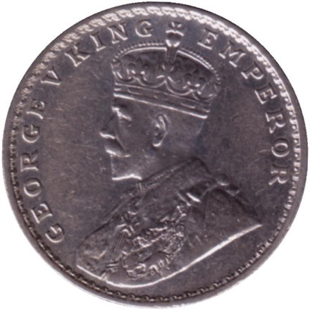 Монета 1 рупия. 1920 год, Индия Британская. ("•" - Бомбей). Монета 1 рупия. 1920 год, Индия Британская. ("•" - Бомбей).
