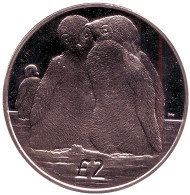 Монета 2 фунта. 2013 год, Британская Антарктическая территория. Императорские пингвины.