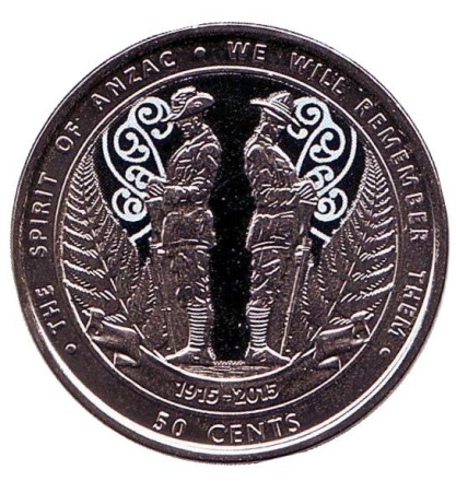 Монета 50 центов. 2015 год, Новая Зеландия. Дух АНЗАК.