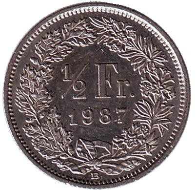Монета 1/2 франка. 1987 год, Швейцария.