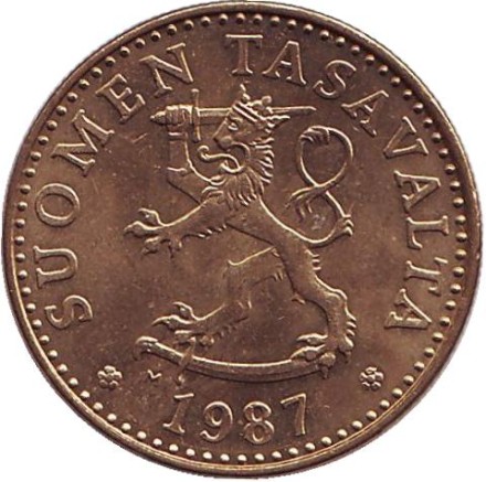 Монета 20 пенни. 1987 год, Финляндия. (M)