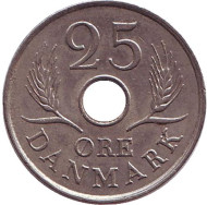 Монета 25 эре. 1972 год, Дания. Монета 25 эре. 1972 год, Дания.