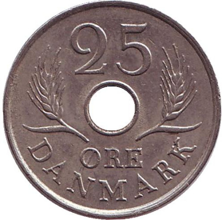 Монета 25 эре. 1972 год, Дания. S;S