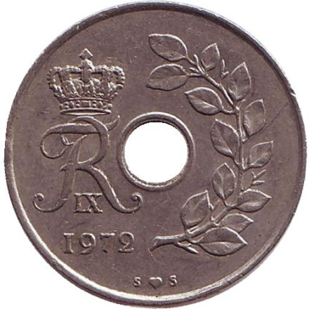Монета 25 эре. 1972 год, Дания.