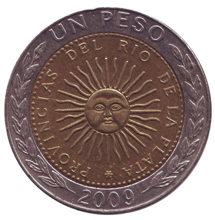 Монета 1 песо. 2009 год, Аргентина. Тип 1.