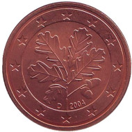 Монета 5 центов. 2004 год (D), Германия. Монета 5 центов. 2004 год (D), Германия.