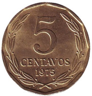 Монета 5 сентаво. 1975 год, Чили. Монета 5 сентаво. 1975 год, Чили.