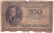 Банкнота 100 польских марок. 1919 год, Польша. P-17а.