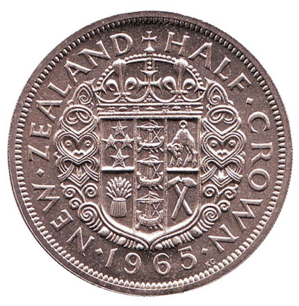 Монета 1/2 кроны. 1965 год, Новая Зеландия. UNC.