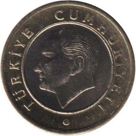 Монета 1 лира. 2024 год, Турция. Монета 1 лира. 2024 год, Турция.