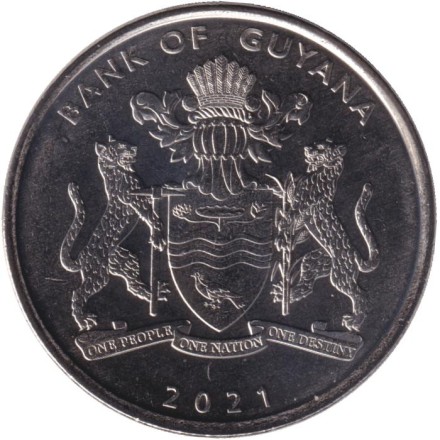 Монета 100 долларов. 2021 год, Гайана. 55 лет Независимости.