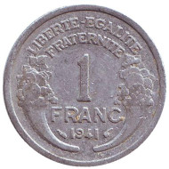 Монета 1 франк. 1941 год, Франция. Монета 1 франк. 1941 год, Франция.