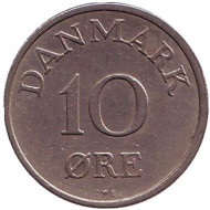Монета 10 эре. 1956 год, Дания. Монета 10 эре. 1956 год, Дания.