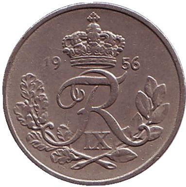 Монета 10 эре. 1956 год, Дания.