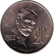 Монета 20 сентаво. 1982 год, Мексика. Франсиско Мадеро. Монета 20 сентаво. 1982 год, Мексика. Франсиско Мадеро.