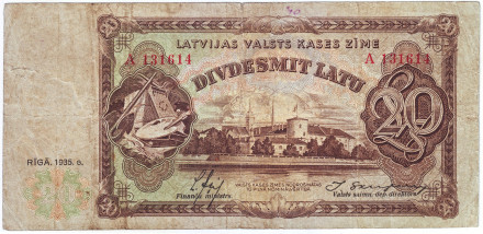 Банкнота 20 латов. 1935 год, Латвия.