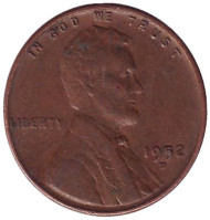 Монета 1 цент. 1952 год (D), США. Линкольн. Монета 1 цент. 1952 год (D), США. Линкольн.