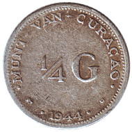 Монета 1/4 гульдена. 1944 год, Кюрасао. Монета 1/4 гульдена. 1944 год, Кюрасао.