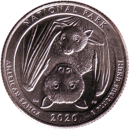 Монета 25 центов (D). 2020 год, США. Национальный парк Американского Самоа. Парк № 51.