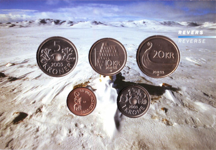 Набор монет Норвегии в буклете (5 шт). 2003 год, Норвегия. Набор монет Норвегии в буклете (5 шт). 2003 год, Норвегия.