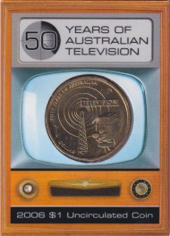 Монета 1 доллар. 2006 год, Австралия. 50 лет австралийскому телевидению. (C). В буклете. Монета 1 доллар. 2006 год, Австралия. 50 лет австралийскому телевидению. (C). В буклете.