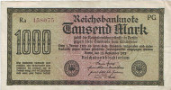 Рейхсбанкнота 1000 марок. 1922 год, Веймарская республика.  Рейхсбанкнота 1000 марок. 1922 год, Веймарская республика.