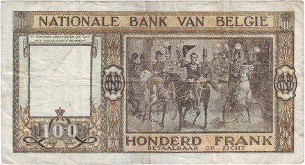 Банкнота 100 франков. 1949 год, Бельгия.