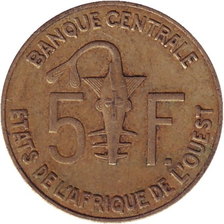 Монета 5 франков. 2003 год, Западные Африканские Штаты. Монета 5 франков. 2003 год, Западные Африканские Штаты.
