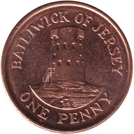 Монета 1 пенни. 2016 год, Джерси. Башня в Ле-Хок.