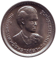 Монета 1 бат. 1977 год, Таиланд. Принцесса Сириндхорн - обретение титула Кронпринцессы. Монета 1 бат. 1977 год, Таиланд. Принцесса Сириндхорн - обретение титула Кронпринцессы.