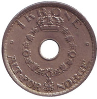 Монета 1 крона. 1949 год, Норвегия.