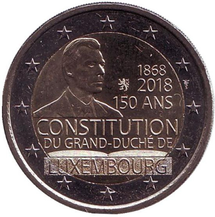 Монета 2 евро. 2018 год, Люксембург. 150-летие Конституции Люксембурга.