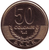 Монета 50 колонов, 2002 год, Коста-Рика. UNC. Монета 50 колонов, 2002 год, Коста-Рика. UNC.