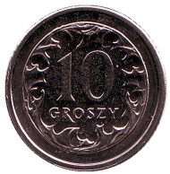 Монета 10 грошей. 2007 год, Польша. Монета 10 грошей. 2007 год, Польша.
