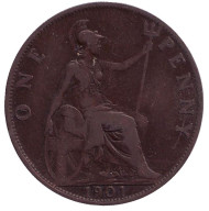 Монета 1 пенни. 1901 год, Великобритания. Монета 1 пенни. 1901 год, Великобритания.