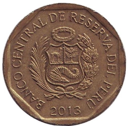 Монета 20 сентимов. 2013 год, Перу.